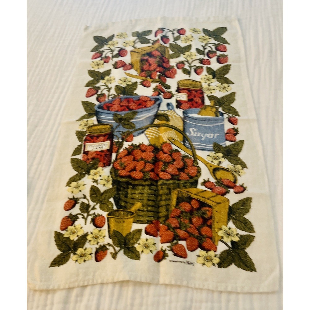 Kay Dee Vintage Linen Kitchen Tea Towel Strawberry‎ Jam 28x16 Stain free